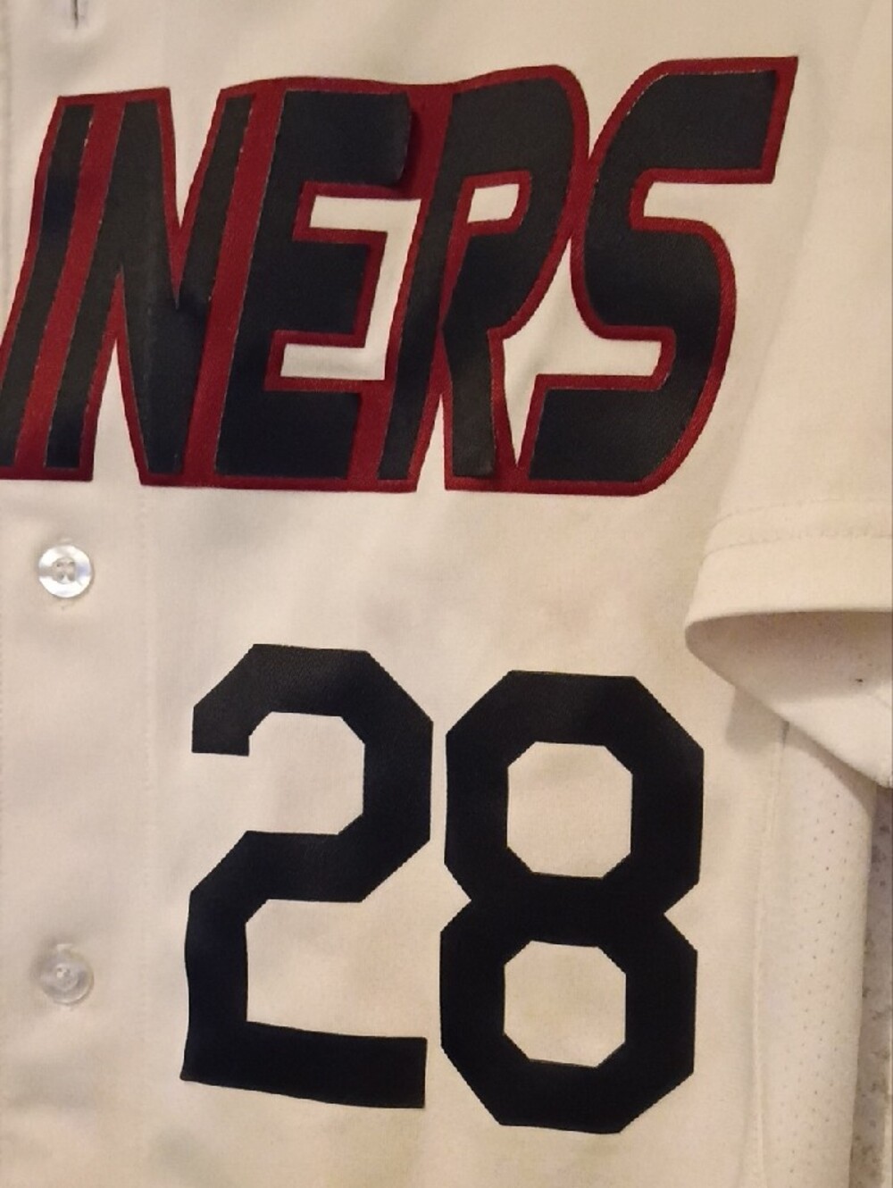 White Mariners Button-Front Jersey with Black & Red Accents - Picture 3 of 7
